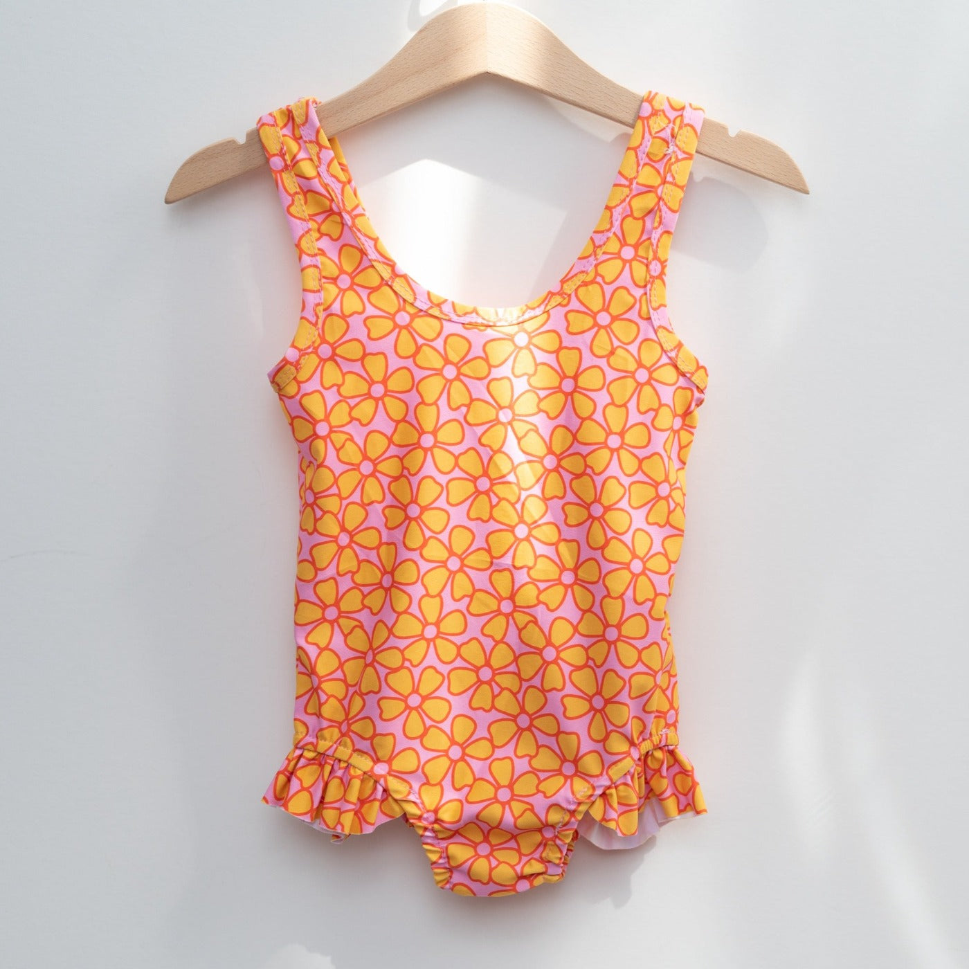 Pink and Yellow Flower Power One Piece Swimsuit Baby Toddler Girls