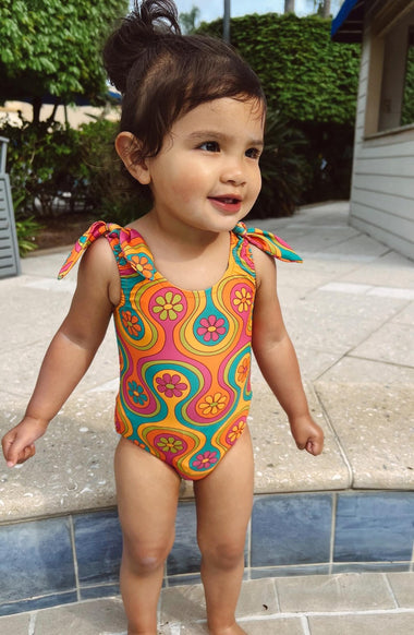 groovy retro one piece swimsuit for girls