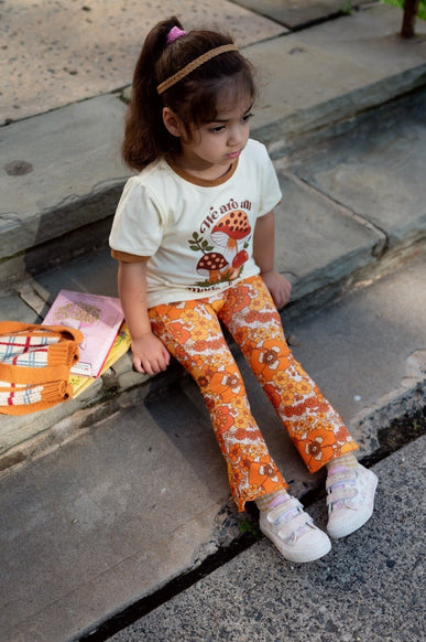 70s Flower Power Jersey Knit Bell Bottoms - Strawberry Jam Kids