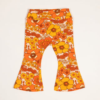 70s Flower Power Jersey Knit Bell Bottoms - Strawberry Jam Kids