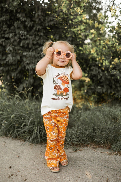 70s Flower Power Jersey Knit Bell Bottoms - Strawberry Jam Kids