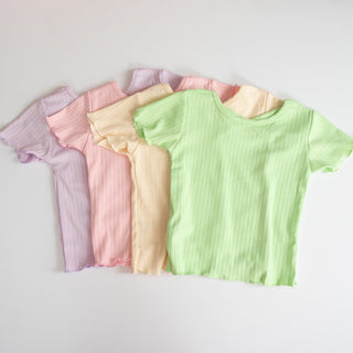 Solid Color Ribbed T-Shirts for Girls