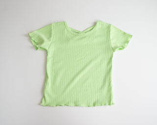 Solid Color Ribbed T-Shirts for Girls green