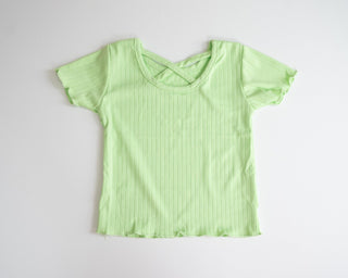 Solid Color Ribbed T-Shirts for Girls green