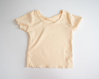 Solid Color Ribbed T-Shirts for Girls beige