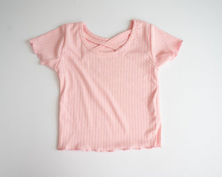 Solid Color Ribbed T-Shirts for Girls pink