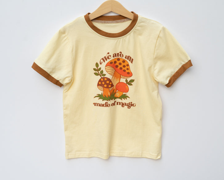 Kids Retro Graphic Tee with Mushrooms