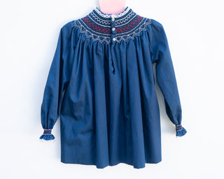 Vintage Handmade Smocked Navy Blue Dress