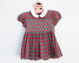 Vintage Plaid Smocked Christmas Dress for Toddler Girl