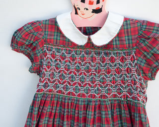 Vintage Plaid Smocked Christmas Dress for Toddler Girl