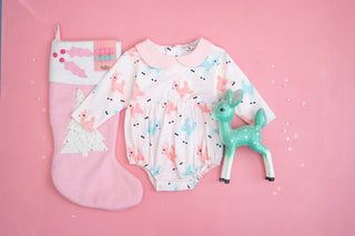 Pink Christmas Romper with Retro Deer for Babies