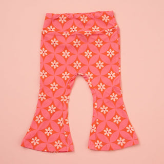 Pink and Orange Flower 60s Girls Bell Bottoms Leggings