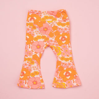 Orange and Pink Flower Power Girls Bell Bottoms Leggings