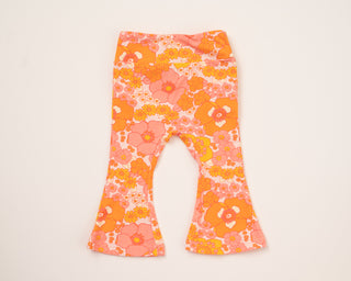 Orange and Pink Flower Power Girls Bell Bottoms Leggings