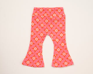 Pink and Orange Flower 60s Girls Bell Bottoms Leggings