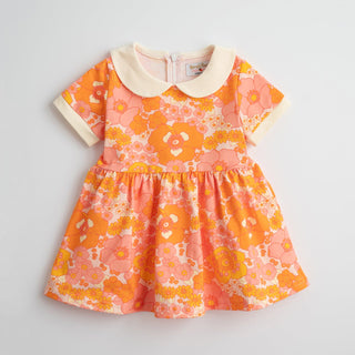 Girls' Mod Collar Dress in Orange and Pink Flower Power