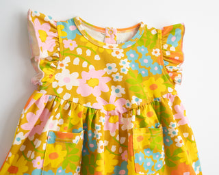 Girls' Flutter Dress in Sixties Wild Blooms