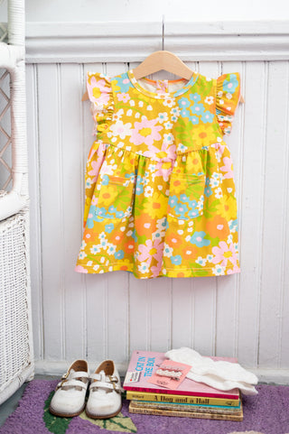 Girls' Flutter Dress in Sixties Wild Blooms