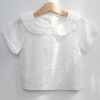 Baby Peter Pan Collar Summer Top in White or Blue - Strawberry Jam Kids