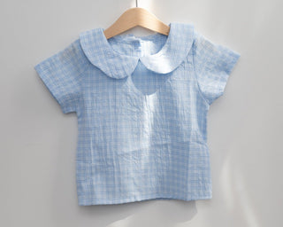 Baby Peter Pan Collar Summer Top in White or Blue - Strawberry Jam Kids