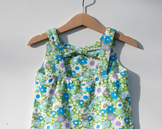 Blue and Green Flower Power Drop Waist Dress for Babies, Toddler and Girls - Strawberry Jam Kids