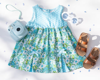 Blue Flower Power and Polka Dot Dress for Baby and Toddler Girls - Strawberry Jam Kids