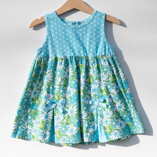 Blue Flower Power and Polka Dot Dress for Baby and Toddler Girls - Strawberry Jam Kids