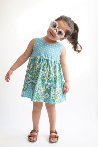 Blue Flower Power and Polka Dot Dress for Baby and Toddler Girls - Strawberry Jam Kids