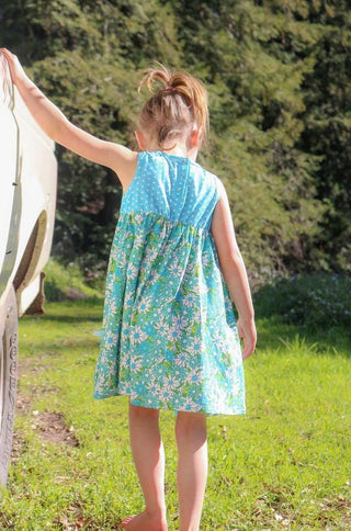 Blue Flower Power and Polka Dot Dress for Baby and Toddler Girls - Strawberry Jam Kids