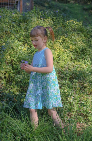 Blue Flower Power and Polka Dot Dress for Baby and Toddler Girls - Strawberry Jam Kids