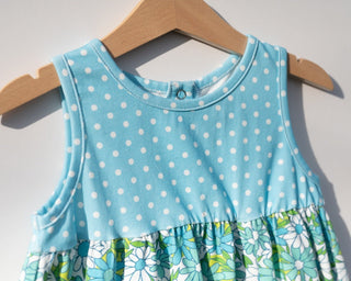 Blue Flower Power and Polka Dot Dress for Baby and Toddler Girls - Strawberry Jam Kids