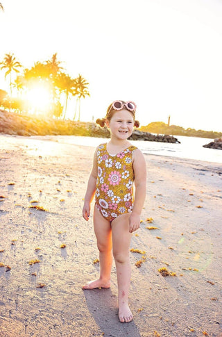 Boho Flower Power One Piece Swimsuit for Baby, Toddler and Girls - Strawberry Jam Kids