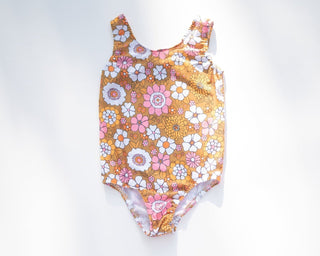 Boho Flower Power One Piece Swimsuit for Baby, Toddler and Girls - Strawberry Jam Kids