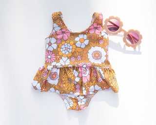 Boho Flower Power One Piece Swimsuit for Baby, Toddler and Girls - Strawberry Jam Kids