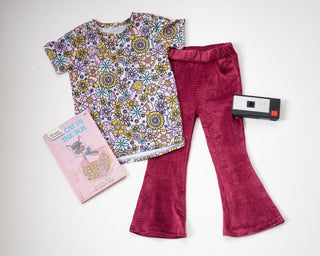 Burgundy Velour Corduroy Bell Bottoms for Babies, Toddlers and Girls - Strawberry Jam Kids