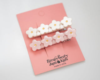 Cream and Pink Flower Hair Clip Set - Strawberry Jam Kids