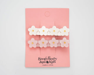 Cream and Pink Flower Hair Clip Set - Strawberry Jam Kids