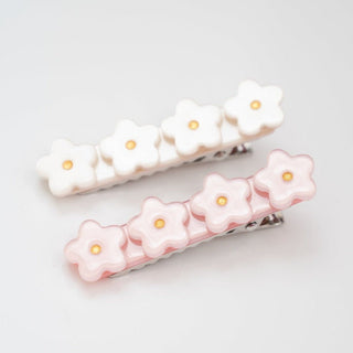 Cream and Pink Flower Hair Clip Set - Strawberry Jam Kids