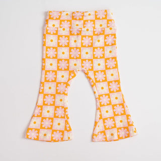 Flower Power Checkered Girls' Bell Bottoms - Strawberry Jam Kids