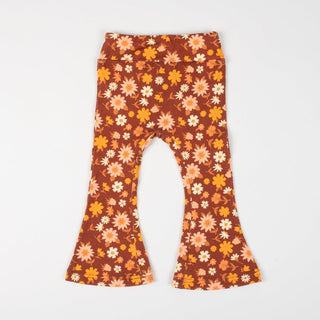 Folk Floral Jersey Bell Bottoms Flare Leggings for Babies, Toddlers and Girls - Strawberry Jam Kids