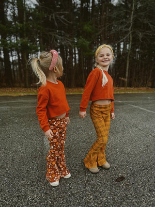 Folk Floral Jersey Bell Bottoms Flare Leggings for Babies, Toddlers and Girls - Strawberry Jam Kids