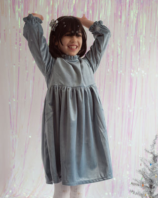 Girls Blue Christmas Dress in Velvet - Strawberry Jam Kids