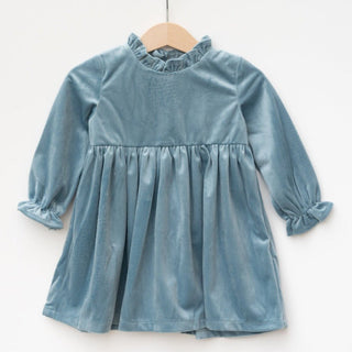 Girls Blue Christmas Dress in Velvet - Strawberry Jam Kids