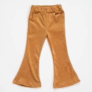 Golden Brown Velour Corduroy Bell Bottoms for Babies, Toddler and Girls - Strawberry Jam Kids