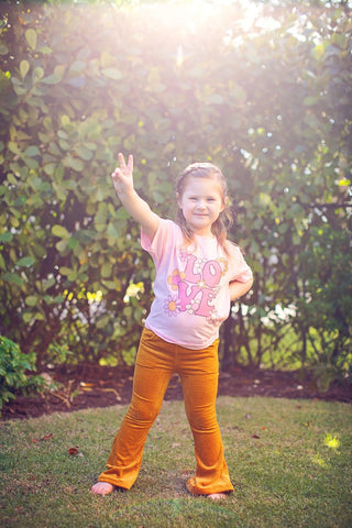 Golden Brown Velour Corduroy Bell Bottoms for Babies, Toddler and Girls - Strawberry Jam Kids