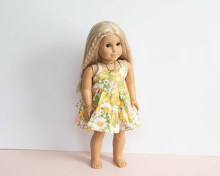 Green 60s Flower Power 18 Inch Doll Dress - Strawberry Jam Kids