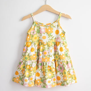 Green 60s Flower Power Girls' Tank Top Dress - Strawberry Jam Kids