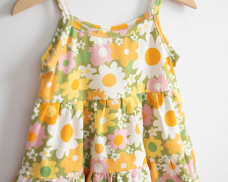 Green 60s Flower Power Girls' Tank Top Dress - Strawberry Jam Kids