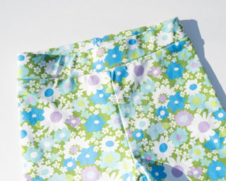 Green and Blue Flower Power Bike Shorts for Toddlers and Girls - Strawberry Jam Kids