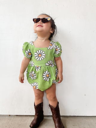 Green Daisy Baby Girl Romper - Strawberry Jam Kids